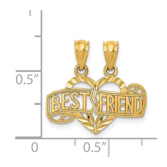 14k Yellow Gold Best Friend Heart Set of 2 Pendants, 19mm